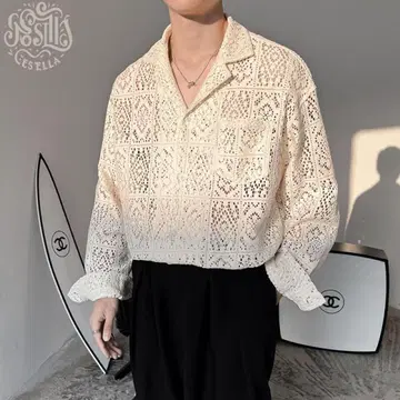남성용 레이스 셔츠 아이보리 화이트