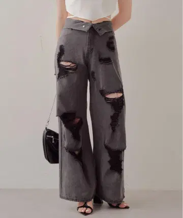 치코 데미지 와이드 데님 팬츠