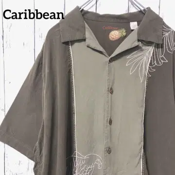 C2310 Caribbean 알로하 셔츠 실크 자수 남국 오픈 카라