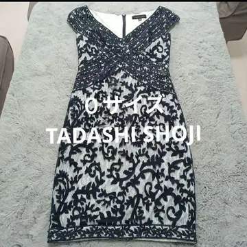 타다시 쇼지 네이비 자수 노스 원피스 0 사이즈
