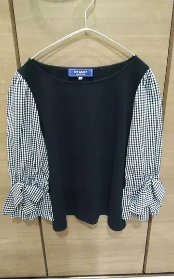 엠즈그레이시 긴소매 블라우스 깅엄 체크 패턴 리본 38