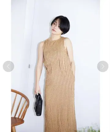 WOM 깅엄 체크 원피스 브라운