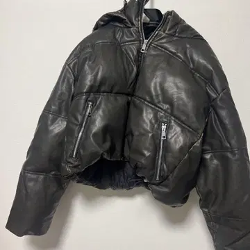 ZARA 블랙 레더 후드 달린 자켓 XXL