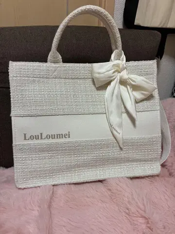 LouLoumei 리본 토트백 트위드 화이트