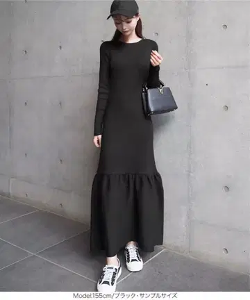 고베 레터스 아이미 콜라보 블랙 니트 롱 원피스