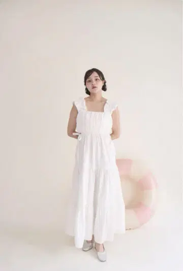 muguet cotton ribbon tiered frill op
