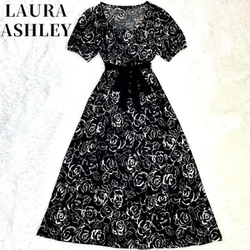 LAURA ASHLEY 장미 하이웨스트 퍼프 슬리브 A라인 원피스