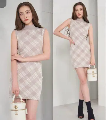 Darich 다리치 체크 자카드 슬리브리스 니트 미니 원피스
