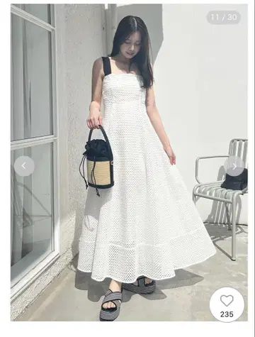와이드 스트랩 플레어 원피스