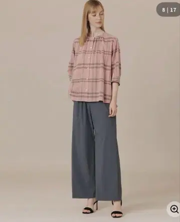 핑크 체크 무늬 반소매 셔츠