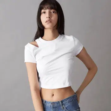 칼빈 클라인 비대칭 컷 화이트 티셔츠 반팔