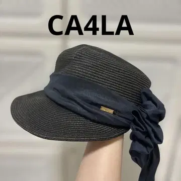 Ca4la 극품품  남색 리본  라피아 캐스킷 밀짚