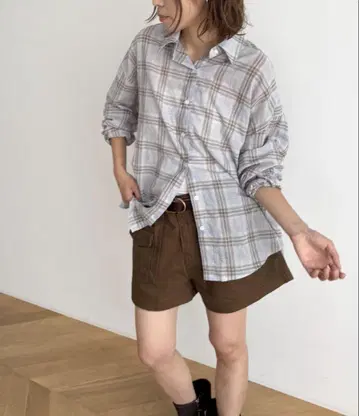 면 시어 체크 셔츠