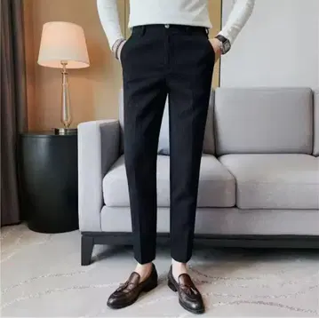 남성용 슬림핏 와플 소재 팬츠 블랙