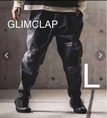 신품 GLIMCLAP 자수 디자인 데님 팬츠 L