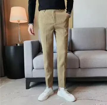 남성용 슬림 핏 와플 소재 팬츠 베이지