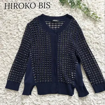 HIRO KO BIS 히로코비스 투명 짜임 디자인 네이비 카디건