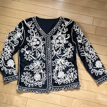 자수 벨벳 자켓 블랙 쇼와 레트로 구제 의류