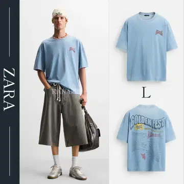 ZARA 워시 가공 프린트 티셔츠 L 새 제품 미사용