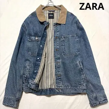 ZARA 데님 재킷 옷깃 코듀로이 안감 스트라이프
