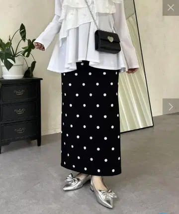 흑백 도트 무늬 타이트 스커트 L 사이즈