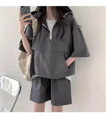 수입품 한국 스타일 미사용 XL 그레이 후드 달린 세트