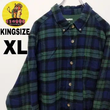 USA 구제 의류 KINGSIZE 플란넬 셔츠 XL 블루 그린 체크