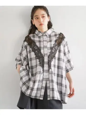 레이지블루 레이스 도킹 옴브레 체크 셔츠