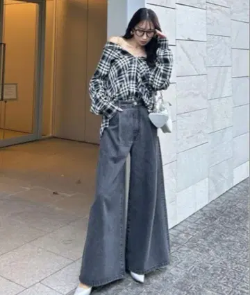 새상품 rienda 프론트 턱 J/W 데님 와이드 PT 팬츠