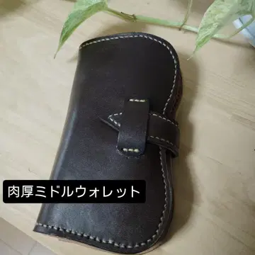 도치기 가죽 두꺼운 미들 지갑