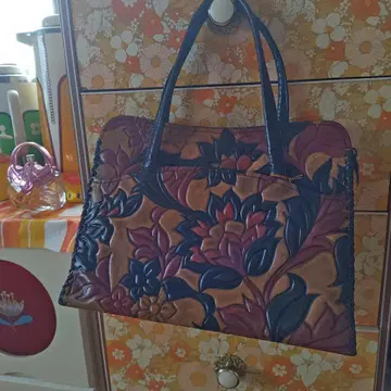 쇼와 레트로 꽃무늬 가죽 핸드백