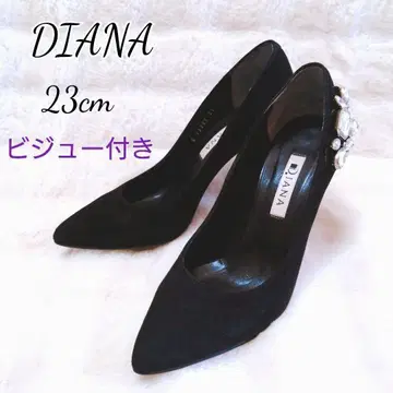 DIANA 블랙 스웨이드 펌프스 23cm 비쥬 파츠 포함 다이애나