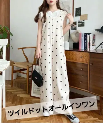 오버롤 프릴 숄더 올인원 도트 올인원 화이트