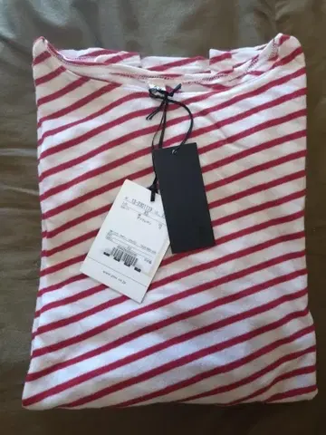 택 포함 미사용 새상품 R13 빨간색과 화이트 스트라이프 긴팔
