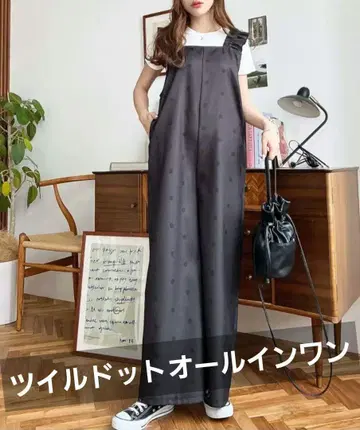 프릴 어깨 올인원 도트 올인원 블랙
