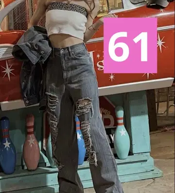 데미지 데님 와이드 팬츠 61 shoko 아베일