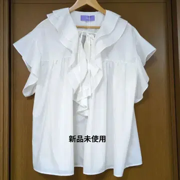 wee9s/신품 미사용/부착 칼라 스타일 빅 칼라 프릴 반소매 블라우스