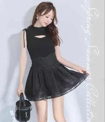 미셸 마카롱 프론트 오픈 미니 원피스 XS 블랙 블랙 플레어