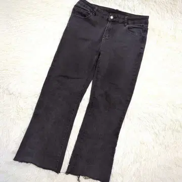 대형 사이즈 데님 팬츠(4L) 블랙 스트레이트 스트레치 커트 끝