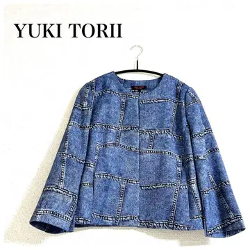 컨디션 최상 YUKI TORII 트리이 데님풍 패치워크 패턴 자켓 40