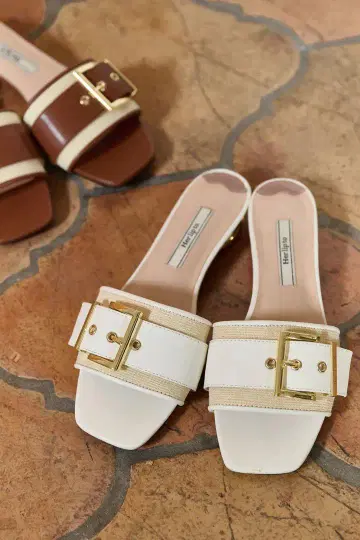 [ Herlipto ] Square Buckle Mules
