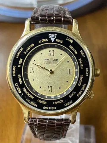 UP STAR COMPANY GMT 쿼츠 손목시계 골드