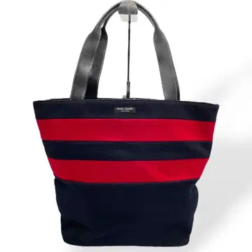 미품 Kate Spade 토트백, 펠트, 가죽, 스트라이프, 빨강, 남색