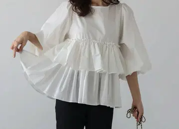 티어드 프릴 블라우스 벌룬 슬리브