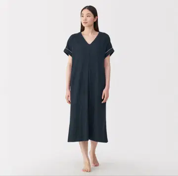 인기 완판 무인양품 입는 타월 양면 파일 반팔 원피스 네이비 M