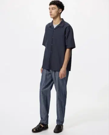 UNIQLO 린넨 블렌드 이지 팬츠 블루 M