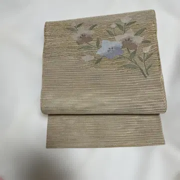 여름 순수 실크 나고야 오비 꽃무늬 베이지 미착용 상품