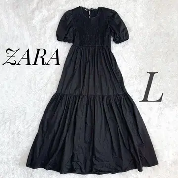 ZARA 자라 포플린 패널 롱 원피스 블랙 L 맥시 기장