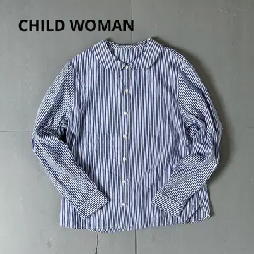 [새상품급] CHILD WOMAN 둥근 카라 블라우스 스트라이프 블루