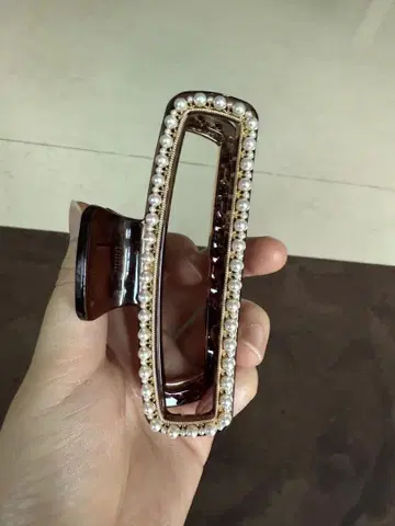 브라운 펄 장식 헤어 클립